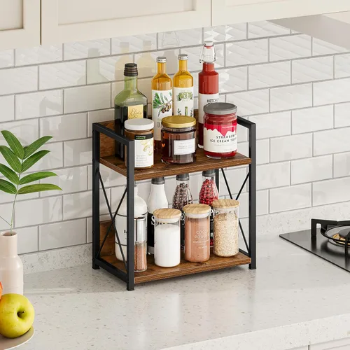 Miniatura 4 de Giikin Organizador de encimera de cocina, organizador de especias de 2 niveles para despensa, estante de encimera de cocina, organizador de estación