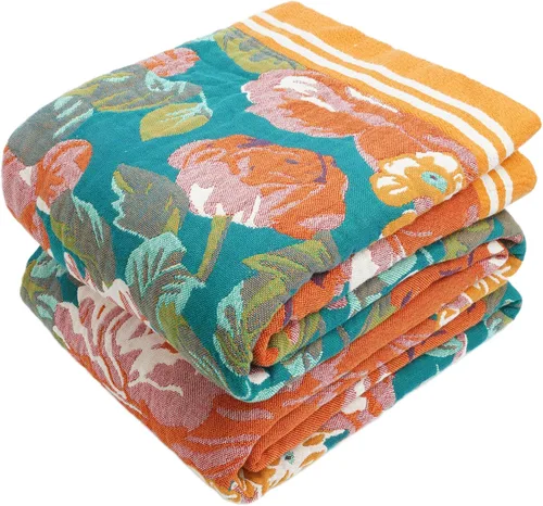 Miniatura 44 de VANJOROY - Manta bohemia de 100% algodón orgánico, transpirable, ultrasuave, decoración rústica, manta decorativa con diseño floral para todas