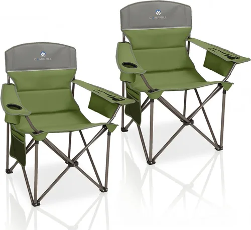 Miniatura 6 de Paquete de 2 sillas plegables para campamento: silla acolchada de gran tamaño para adultos, plegable para exteriores, campamento, pesca y jardín