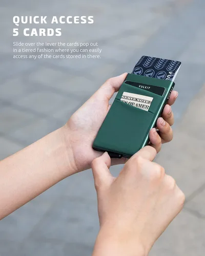 Miniatura 31 de VULKIT Card Holder with Money Pocket Pop Up Wallet RFID Blocking Slim Metal Bank Card Case Holds 5 Cards and Notes