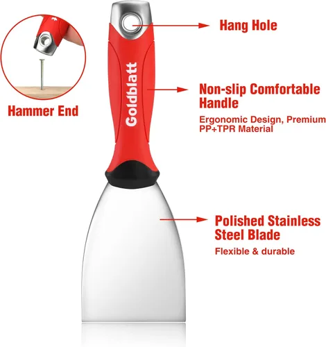 Miniatura 3 de Goldblatt Cuchillo de masilla de 3", acero inoxidable para raspar pintura, raspador de cuchillo de masilla con extremo de martillo, agarre suave