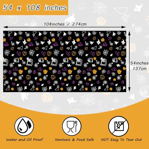 Miniatura 5 de Paquete de 3 manteles de tela de araña de Halloween de plástico, 54 x 108 pulgadas, manteles rectangulares desechables para decoración de fiesta