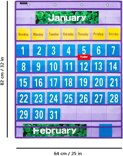 Miniatura 8 de Calendario mensual de bolsillo, calendario escolar, kit de calendario escolar para aula escolar recursos de aprendizaje (morado)