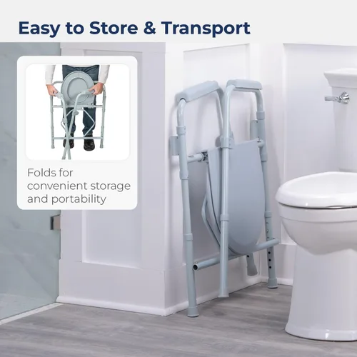 Miniatura 5 de Drive Medical RTL11158KDR - Silla plegable de acero para mesita de noche, inodoro portátil, capacidad de peso de 350 libras con cubo de 7.5 cuartos