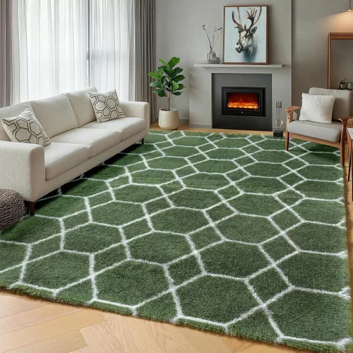 Miniatura 66 de ONASAR Alfombras de área para sala de estar y dormitorio, alfombra esponjosa lavable de 5x8 pies gris y blanca, alfombra de piso suave, afelpada