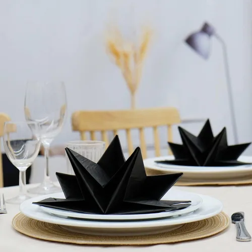 Miniatura 4 de Servilletas de cena de origami en forma de estrella en color negro (desechables), paquete de 12, 23 x 15 pulgadas, papel de 3 capas, nombre