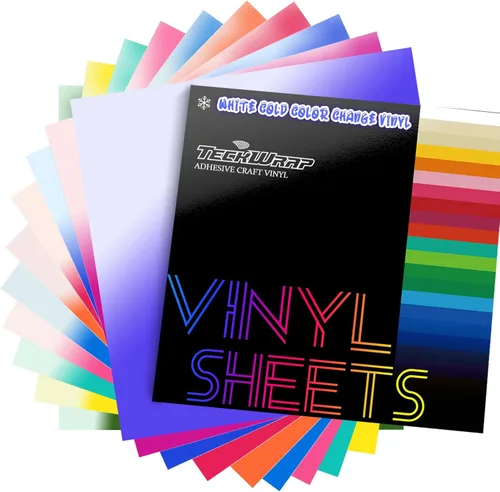 TECKWRAP Vinilo adhesivo permanente que cambia de color, 10 colores/paquete de hojas de vinilo permanente en frío, hojas de vinilo de 12 x 12