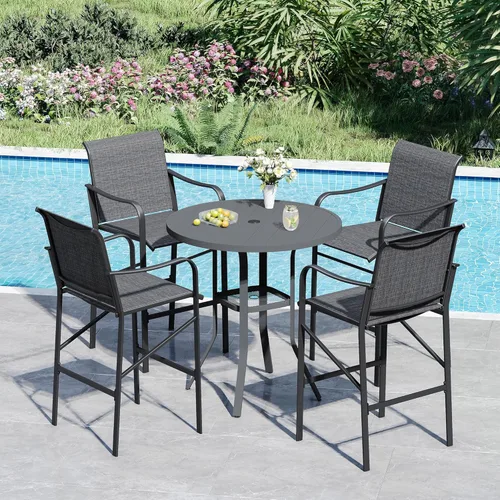 Miniatura 28 de VICLLAX Juego de barra de patio al aire libre de 3 piezas, mesa redonda de altura con agujero para sombrilla y 2 sillas de textileno para césped