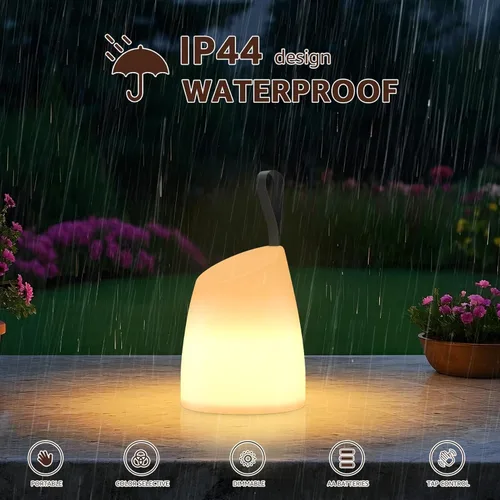 Miniatura 4 de uuffoo Lámpara LED portátil resistente al agua, linterna de camping LED con asa, lámpara a pilas con modos multicolor y blanco cálido, lámpara