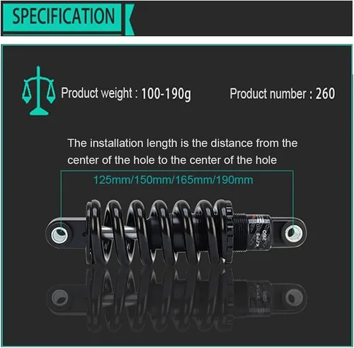 Miniatura 5 de Amortiguadores de resorte para bicicleta WHQ 125mm 150mm 165mm 190mm MTB XC de montaña con amortiguación trasera para bicicleta eléctrica