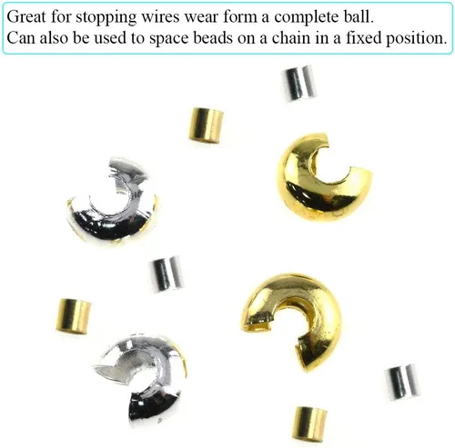 Miniatura 3 de Cuentas de crimpado de tubo pequeño de 0.079 pulgadas y cubiertas de nudo de cuentas de crimpado de 0.157 pulgadas, semicircular, fácil de colocar