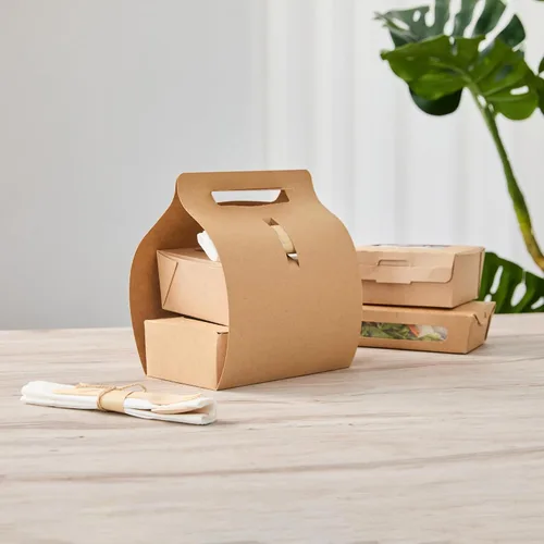 Miniatura 12 de Restaurantware Bio Tek - Loncheras de papel de 8.75 x 4.25 x 8 pulgadas con asas, 100 recipientes desechables de papel kraft para alimentos
