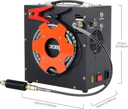 Miniatura 6 de DIDEEP Compresor de aire PCP, compresor de aire de alta presión de 4500 Psi/300 bar, 12 V CC o 110 V CA para compresor de tanque de buceo, pistolas
