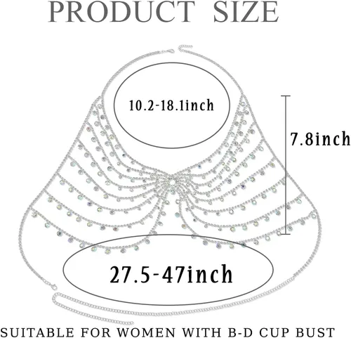 Miniatura 6 de ELABEST Rhinestone Chain Bra Silver Chain Bikini Chest Chain Sparkly Body Chain Jewelry for Women
