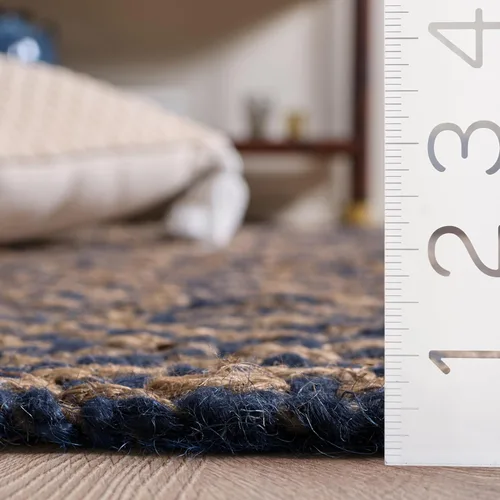 Miniatura 2 de SAFAVIEH Natural Fiber Collection - Alfombra decorativa, 2.3 x 4 pies, azul tropical y natural, yute bohemio con borlas de diamante, hecho a mano