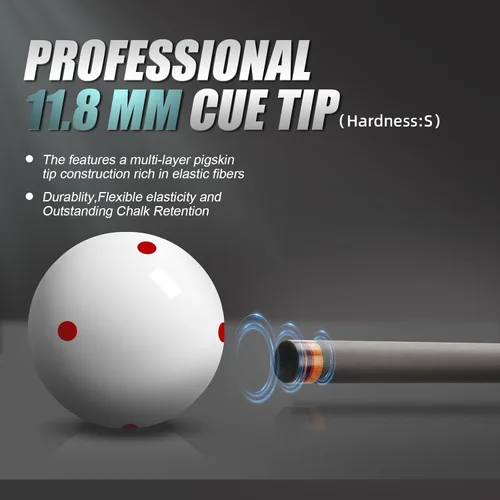 Miniatura 7 de Taco de piscina de fibra de carbono, eje de fibra de carbono premium, palos de billar Pro Taper con punta multicapa, agarre sin envoltura, junta