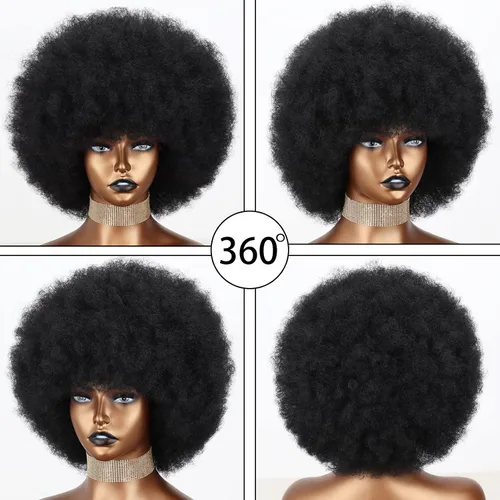 Miniatura 5 de Xinran Pelucas afro cortas de los años 70 para mujeres negras, peluca afro corta negra sintética grande de los años 70, peluca afro de 8 pulgadas 60