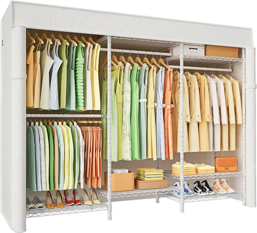 Miniatura 13 de Ulif E13C Sistema Organizador de Armario de Servicio Pesado, Estantes de Ropa Independientes para Colgar Ropa, Perchero Ajustable de 63" An x 16" Pr