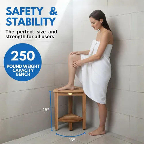 Miniatura 3 de EcoDecors Snazzy Corner Banco Taburete Asiento Silla de Ducha Impermeable de Madera de Teca Para Ducha Interior Proporciona Seguridad