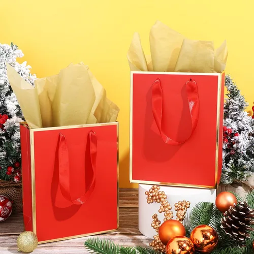 Miniatura 5 de Yeaqee Paquete de 24 bolsas de regalo de papel metálico con asa y papel de seda de 9 x 7 x 3.1 pulgadas, bolsas de favor de bienvenida con papel