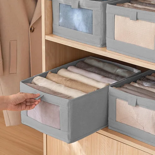 Miniatura 4 de Organizadores y almacenamiento de ropa de lino, paquete de 2 contenedores de almacenamiento de ropa de lino con ventana de malla, organizador