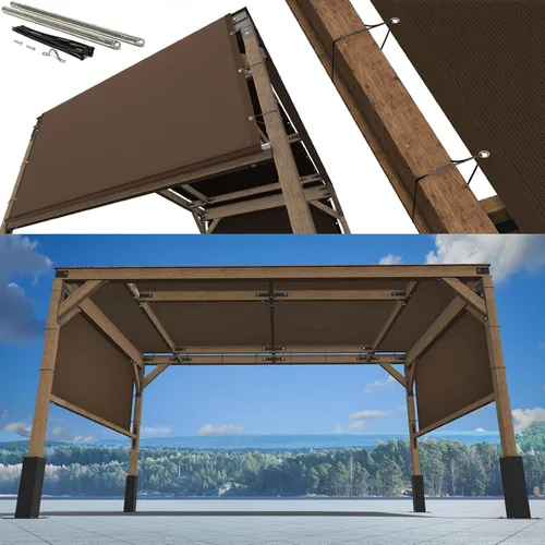 ShadeMart Pergola - Toldo de 12 x 12 pies, color marrón, cubierta de repuesto para exteriores, con ojales y varillas de acero inoxidable para patio,