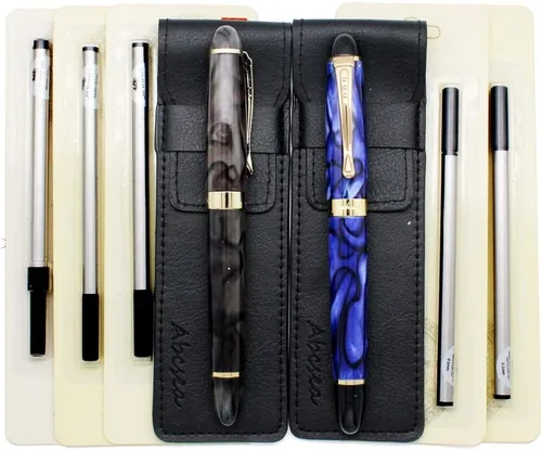 Juego de 2 bolígrafos Jinhao 450 de punta fina, color negro medio (flor azul y verde), con 5 recambios estándar negros de 0.020 in