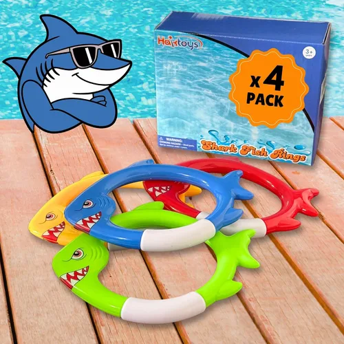 Miniatura 4 de Haktoys Anillos de buceo de tiburón, juguetes de buceo para niños, juguetes de entrenamiento de natación para niños y niñas, juegos de piscina