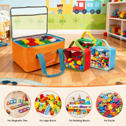 Miniatura 7 de Paquete de 8 bolsas magnéticas de almacenamiento de azulejos, organizador de juguetes de varios tamaños con bolsillos de malla y bolsillos