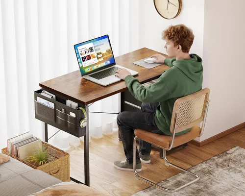 Miniatura 5 de AODK Escritorio pequeño para computadora de 40 pulgadas con cajón de tela, escritorio de estudio para niños, niñas y adolescentes, escritorio