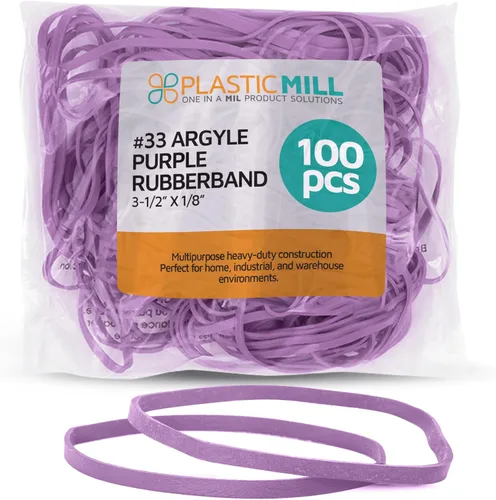 PlasticMill Argyle - Bandas de goma moradas tamaño 33 (3 1/2 x 1/8 pulgadas), bandas de goma de colores #33, suministros de oficina, bandas