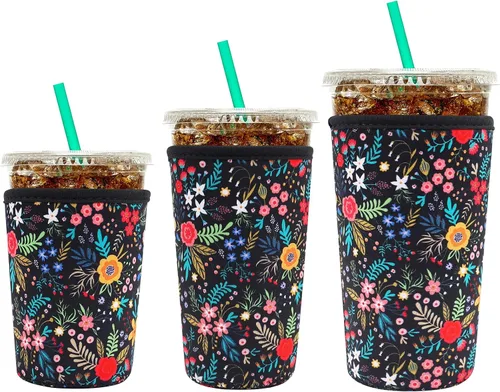 Miniatura 24 de YR Funda aislante de neopreno reutilizable para tazas de café helado, paquete de 3 fundas para bebidas heladas y calientes, enfriador de bebidas