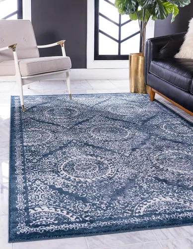Miniatura 17 de Unique Loom Leila Collection - Alfombra envejecida, tradicional, vintage, geométrica, borde, de pelo alto y bajo, 3 pies 3 pulgadas x 3 pies, Gris