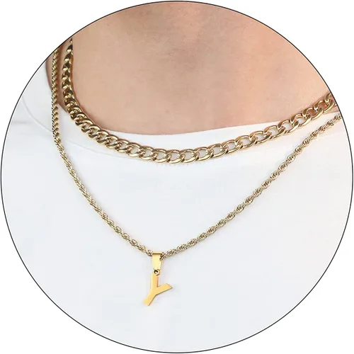 Miniatura 8 de SENRAN Collar con inicial en capas de la A a la Z para hombre, cadena de cuerda torcida de acero inoxidable de 18 a 20 pulgadas, dije de letra