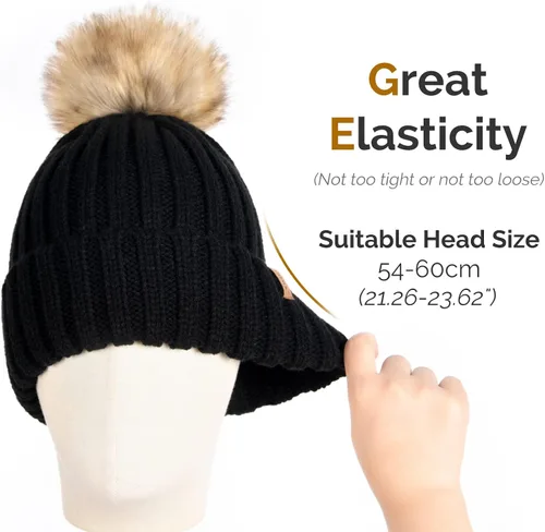Miniatura 9 de FURTALK - Gorro de punto para el invierno con pompón de piel sintética, cálido, para mujeres
