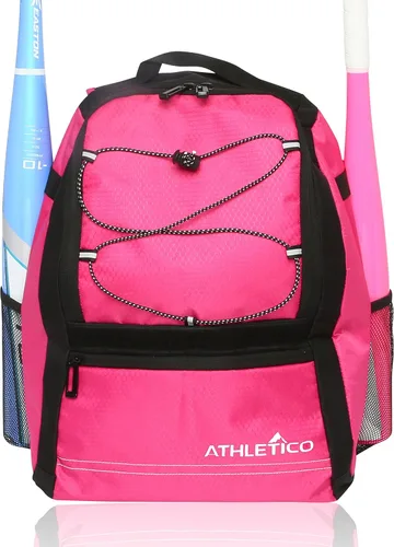 Athletico Youth Baseball Bag – Mochila de bate para equipo de béisbol, T-Ball y softball | Capacidad para bate, casco, guante | Con gancho para Rosa