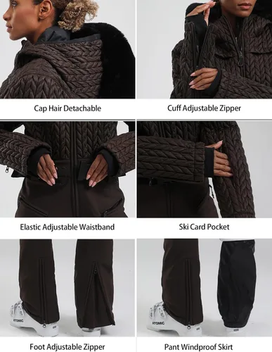 Miniatura 85 de GSOU SNOW Traje de esquí para mujer, traje de nieve delgado de una pieza, chaqueta de nieve, impermeable, resistente al viento, deportes al aire