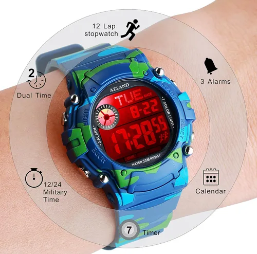 Miniatura 4 de AZLAND Reloj de pulsera para niños y niñas, con 3 múltiples alarmas, Digital