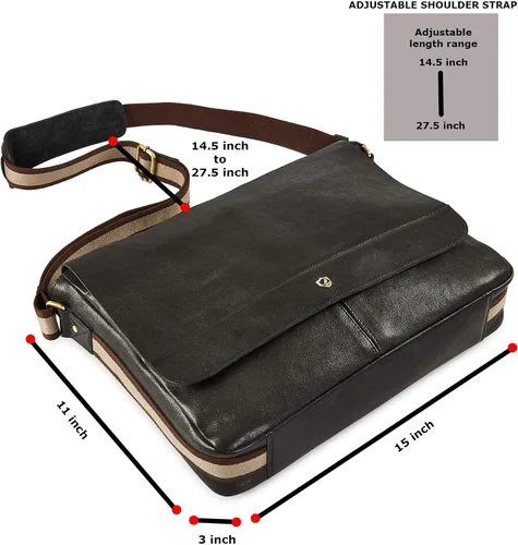 Miniatura 2 de Bolso de cuero real para computadora portátil, para hombres y mujeres, estilo vintage, estilo mensajero, bolso de hombro hasta 16 pulgadas