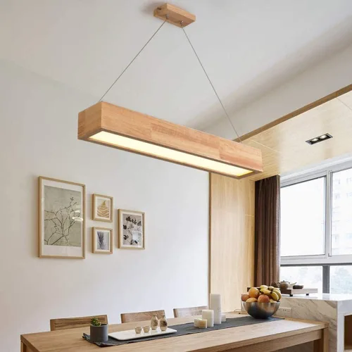 Miniatura 2 de Lámpara de techo rectangular minimalista de madera maciza de 16 W, lámpara colgante regulable de 23.6 in de largo para restaurante, comedor, isla