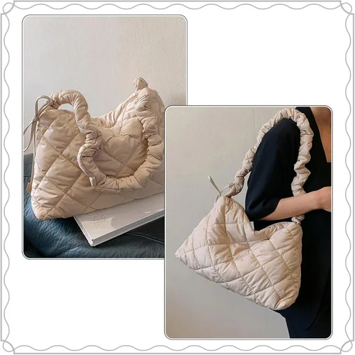 Miniatura 6 de Ovida Bolso grande para mujer, acolchado, de algodón, acolchado, para el hombro, para invierno, cálido, ligero, con cremallera