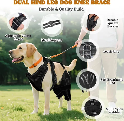 Miniatura 5 de Rodilleras de perro para la pierna trasera, tirantes ajustables para piernas de perro para desgarro de ligamento cruzado anterior
