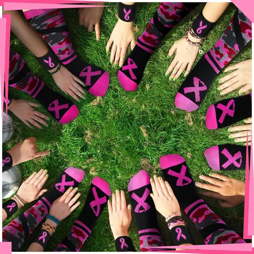 Miniatura 6 de Jiuguva Juego de pulseras y calcetines con cinta rosa para concienciación del cáncer de mama, incluye calcetines deportivos de camuflaje rosa