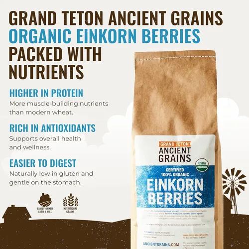 Miniatura 2 de Grand Teton Ancient Grains - Bayas de Einkorn 100% orgánicas, Farro Piccolo de grado alimenticio de primera calidad, para moler en harina, hornear