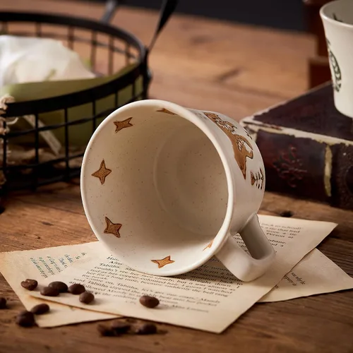 Miniatura 6 de Juego de 4 tazas de café de cerámica vintage de 12 onzas - Hechas a mano de gres cerámico de campo, estilo granja, para té de otoño con gran asa