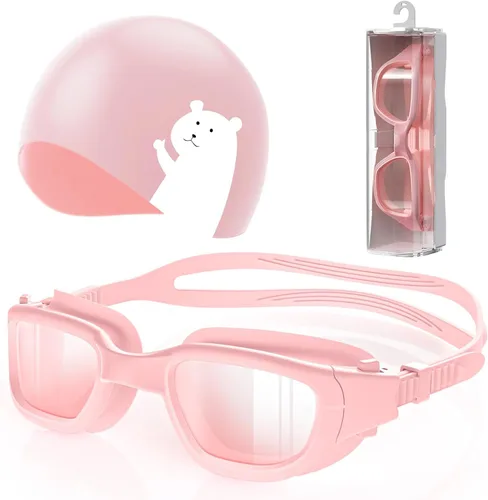 Miniatura 8 de Kids Swim Goggles with Silicone Swim Cap, Swimming Goggles Cap Set for Kids 6-14, Anti-Fog Anti-UV for Boys Girls