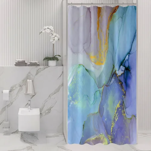 Miniatura 13 de Gibelle - Cortina de ducha pequeña de 36 x 72 pulgadas, cortina estrecha de medio tamaño abstracta azul gris mármol, juego de cortina de ducha