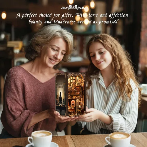 Miniatura 8 de NFEHGXAE Kits de rincón de libros para adultos, kit de casa de muñecas en miniatura con luces LED, rompecabezas de madera 3D, adolescentes
