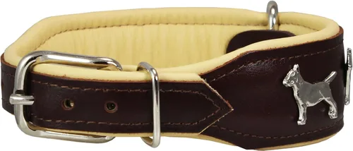 Miniatura 4 de Collar de perro acolchado de cuero suave de cuero real, Bull Terrier, 1.75 pulgadas de ancho. (Cuello de 13 a 15.25 pulgadas, marrón/beige)