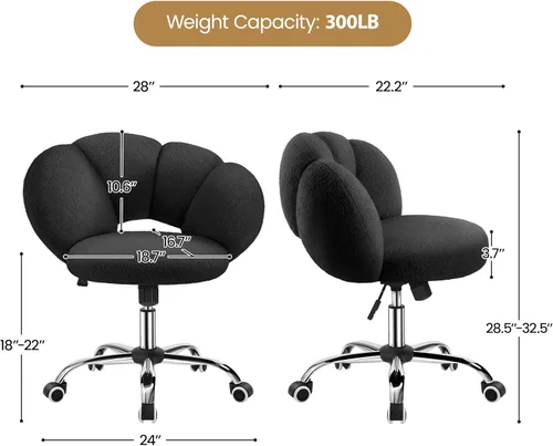 Miniatura 3 de Yaheetech - Silla de escritorio tapizada Boucle con forma de nube, silla de tocador ajustable para oficina en casa, computadora con ruedas para sala